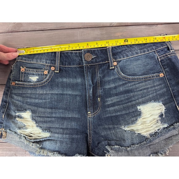 American Eagle Tomgirl Shortie Distressed Denim Shorts Dark Wash Womens Size 8 - Picture 6 of 9